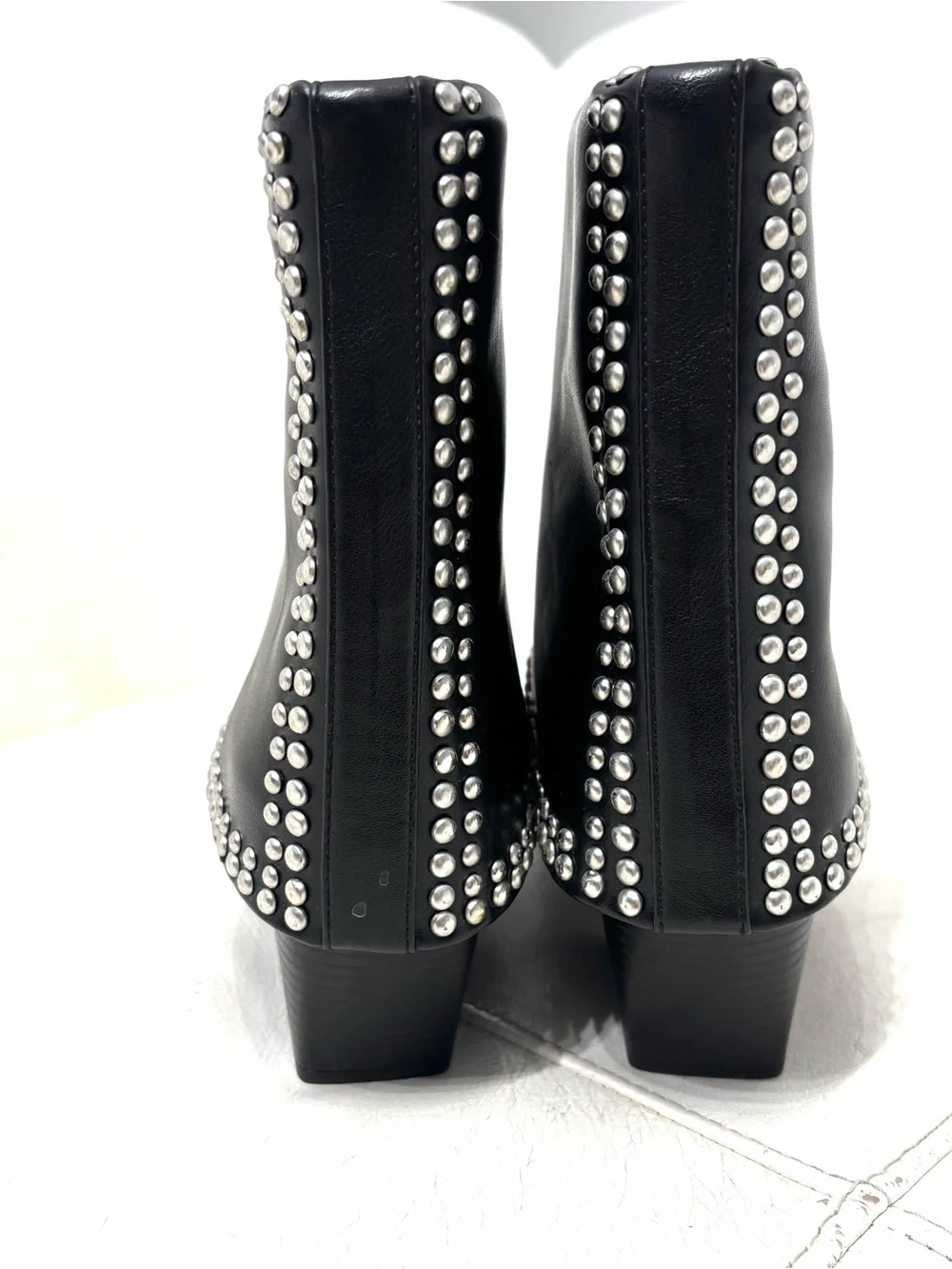 Michael Shanon Royce Fold Over Black Studded Pointed Ankle Booties